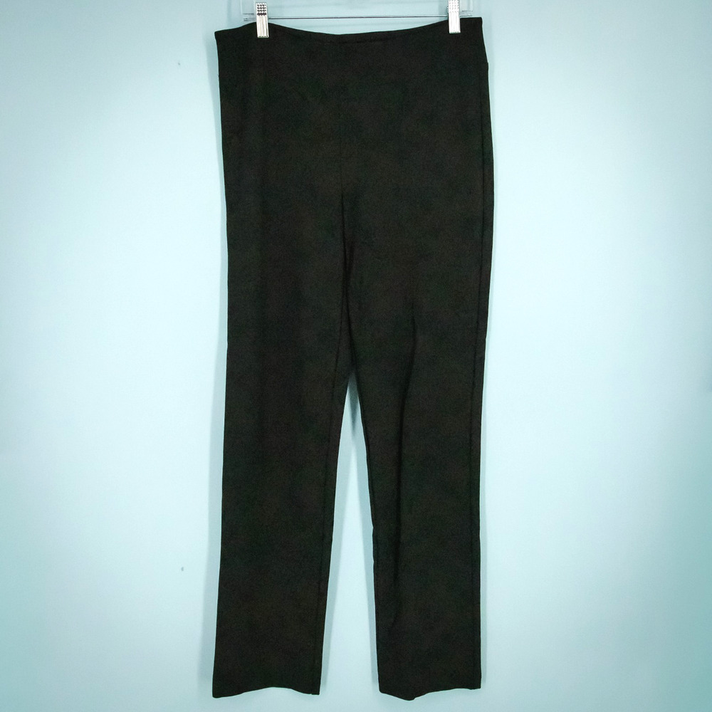Joseph Ribkoff Size 12 Black Monochrome Paisley Print Straight Leg Knit Pants